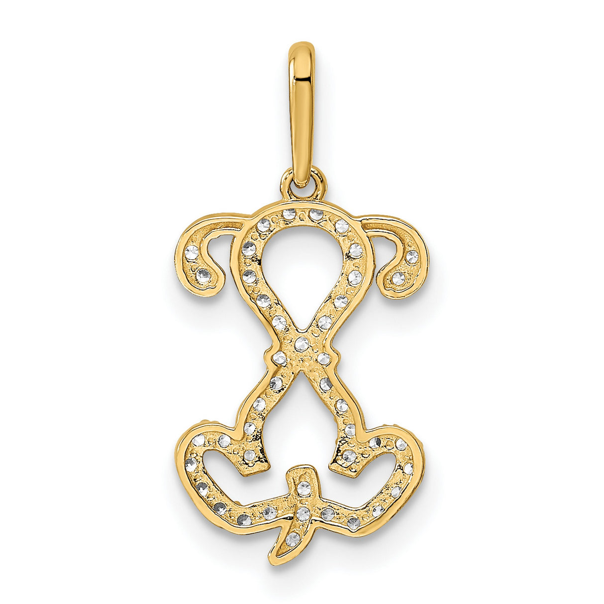 14k Yellow Gold Pendant with Cubic Zirconia, Cursive Letter L Initial Charm for Women