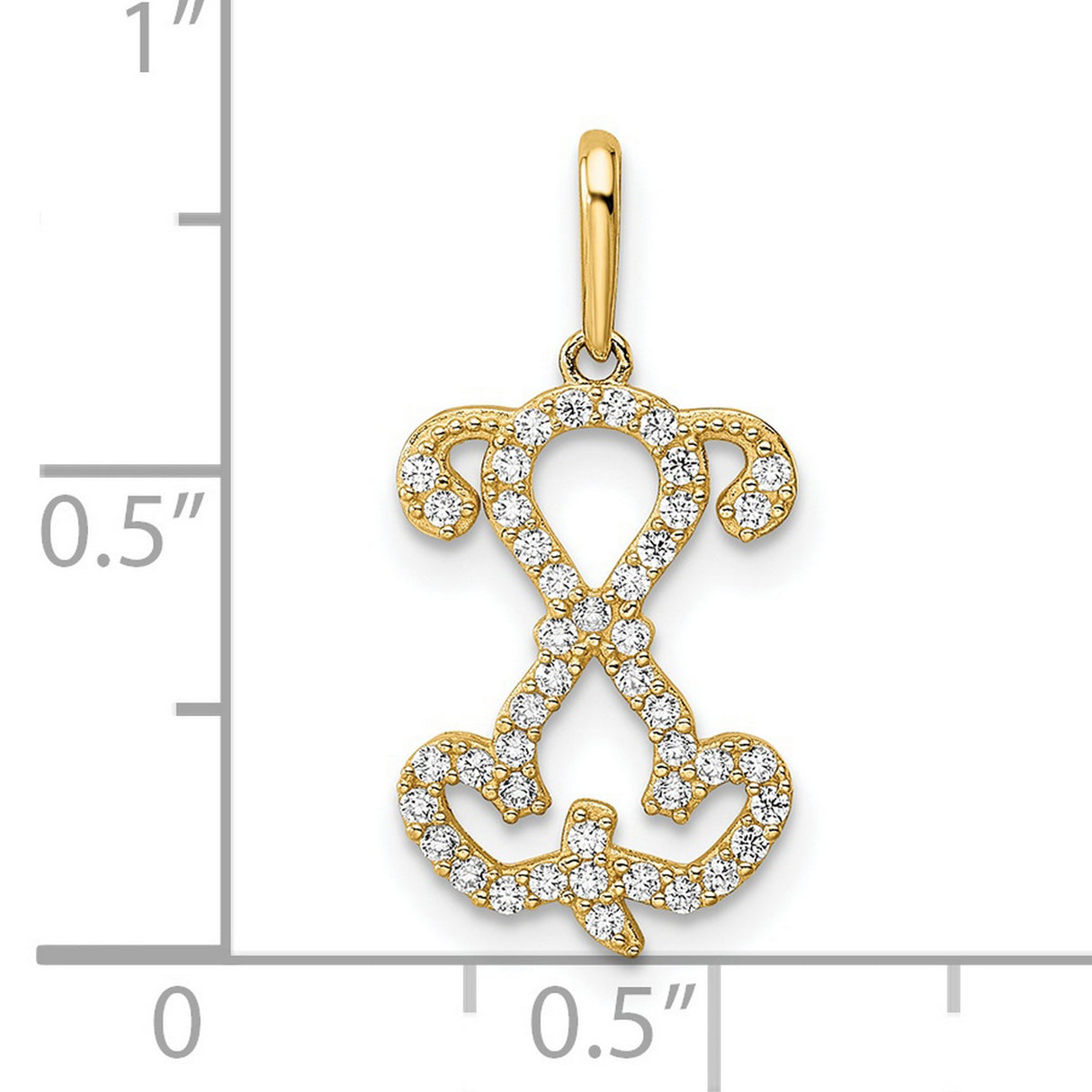 14k Yellow Gold Pendant with Cubic Zirconia, Cursive Letter L Initial Charm for Women
