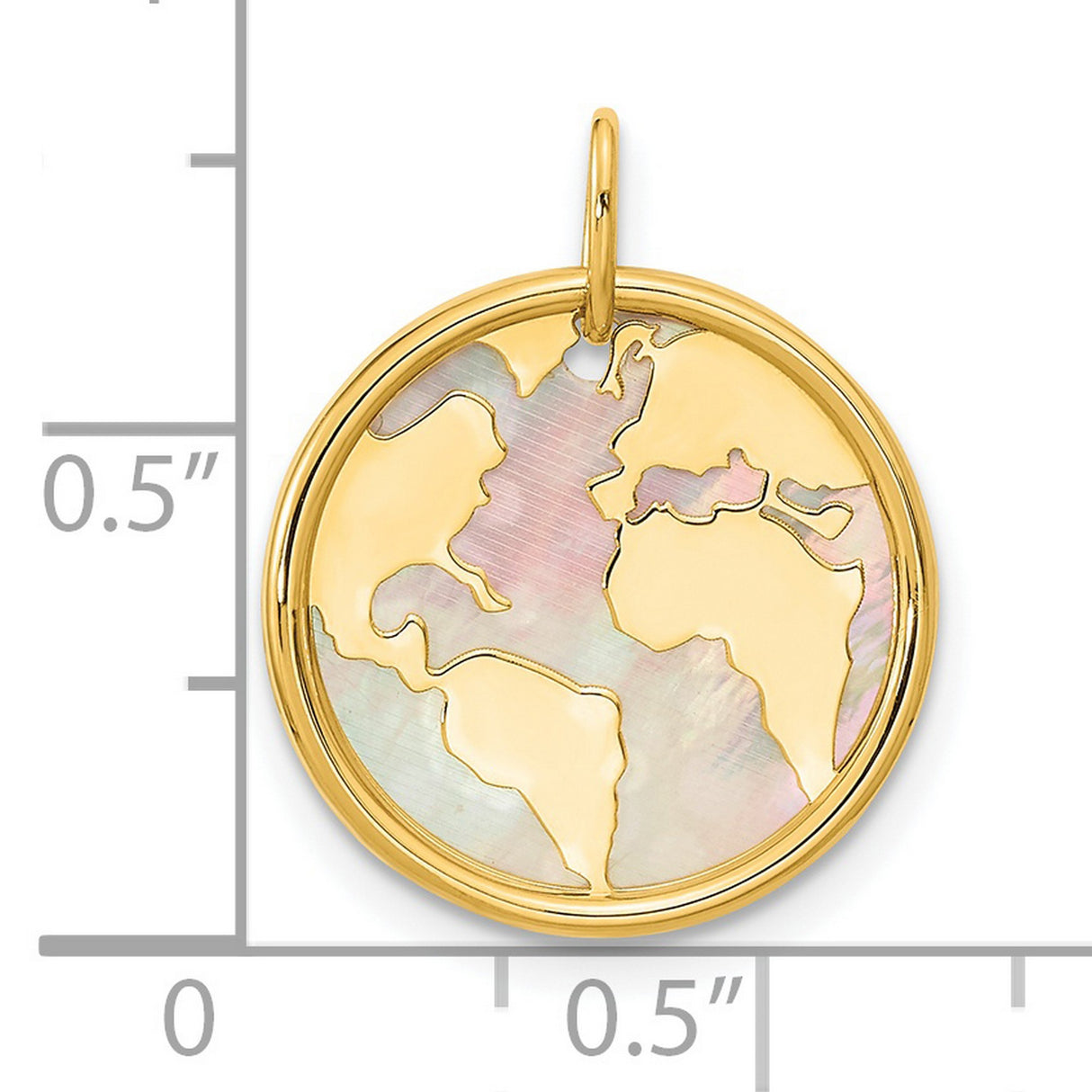 14k Yellow Gold World Map Pendant with Mother of Pearl Inlay, Travel Jewelry Theme
