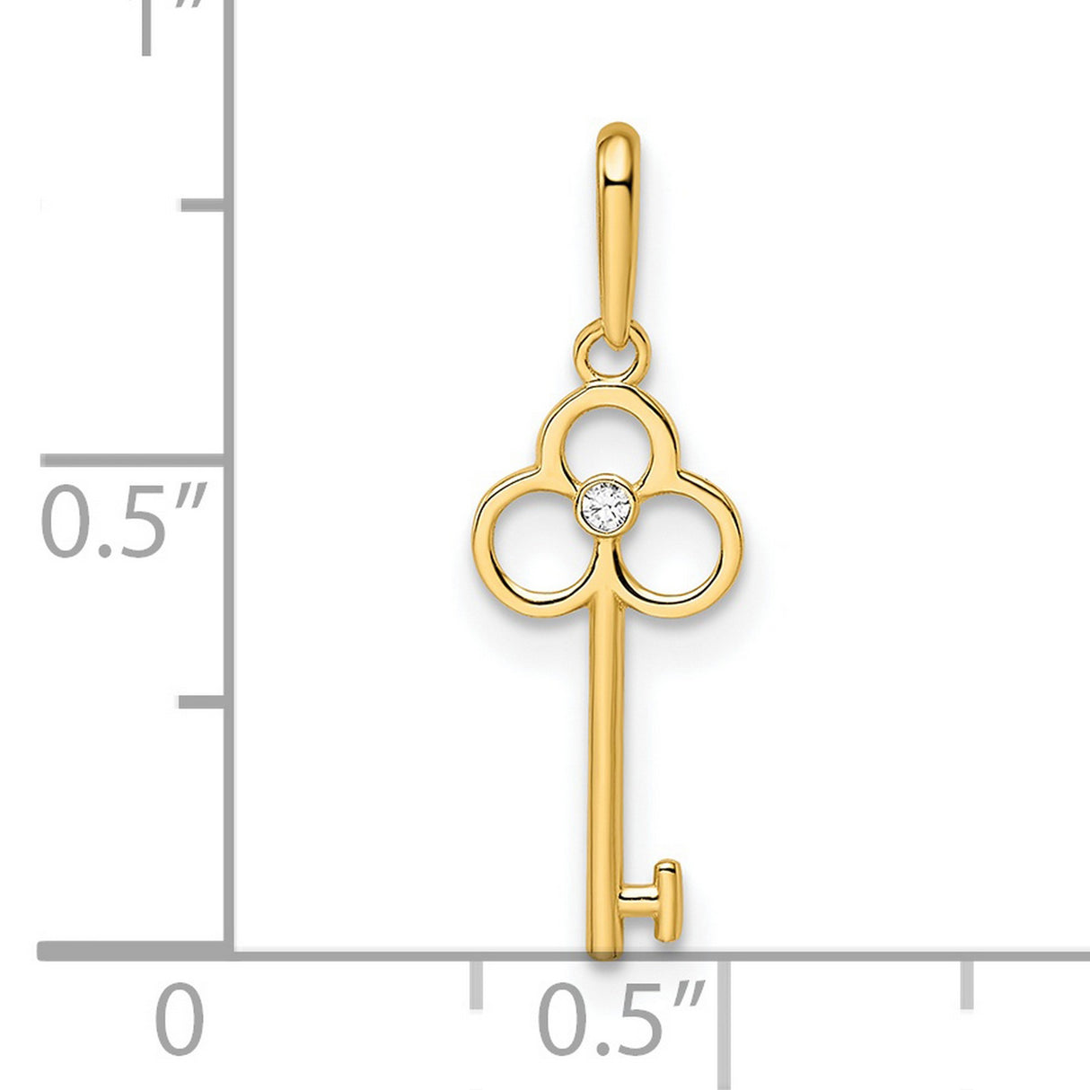 14k Yellow Gold Key Pendant with Cubic Zirconia, Clover Design, Symbolic Charm for Women
