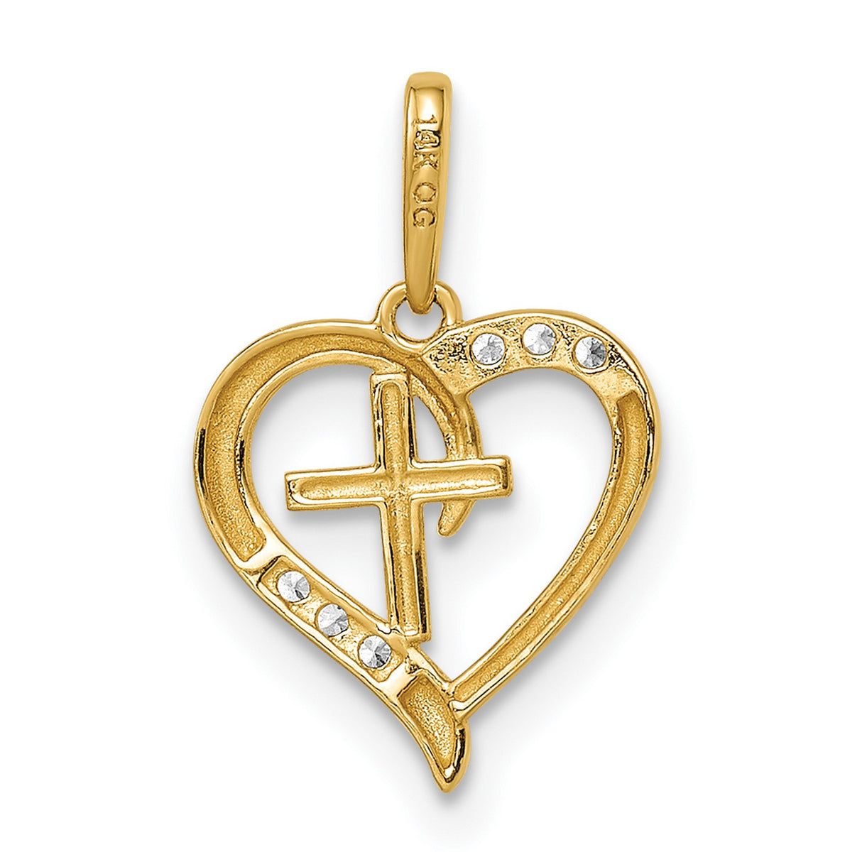 14k Yellow Gold Heart Cross Pendant with Cubic Zirconia, Christian Faith Jewelry for Women