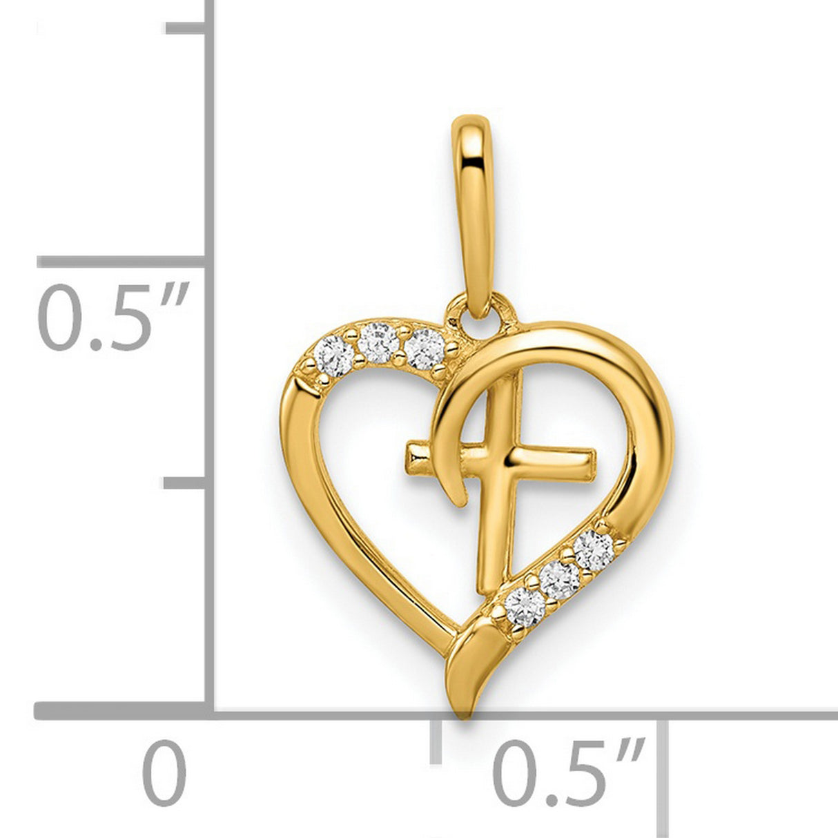 14k Yellow Gold Heart Cross Pendant with Cubic Zirconia, Christian Faith Jewelry for Women