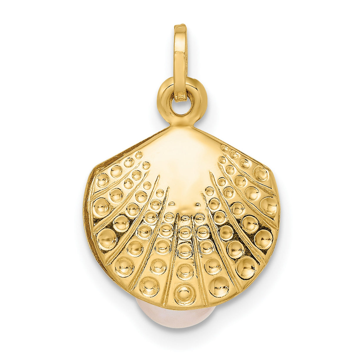 14k Yellow Gold Scallop Shell Pendant with Pearl, Camino de Santiago Christian Charm