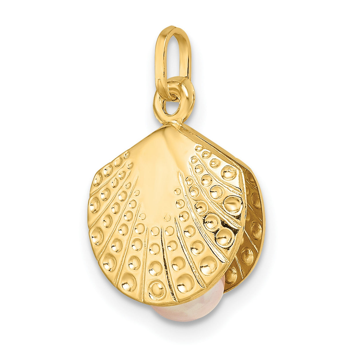 14k Yellow Gold Scallop Shell Pendant with Pearl, Camino de Santiago Christian Charm