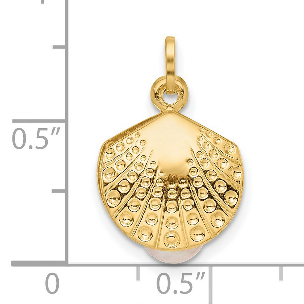 14k Yellow Gold Scallop Shell Pendant with Pearl, Camino de Santiago Christian Charm