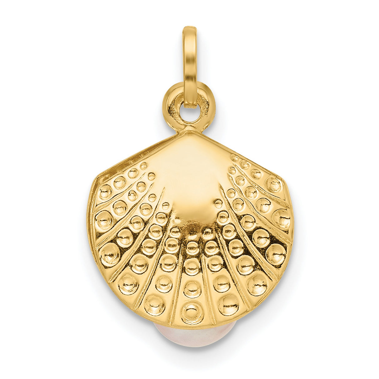 14k Yellow Gold Scallop Shell Pendant with Pearl, Camino de Santiago Christian Charm
