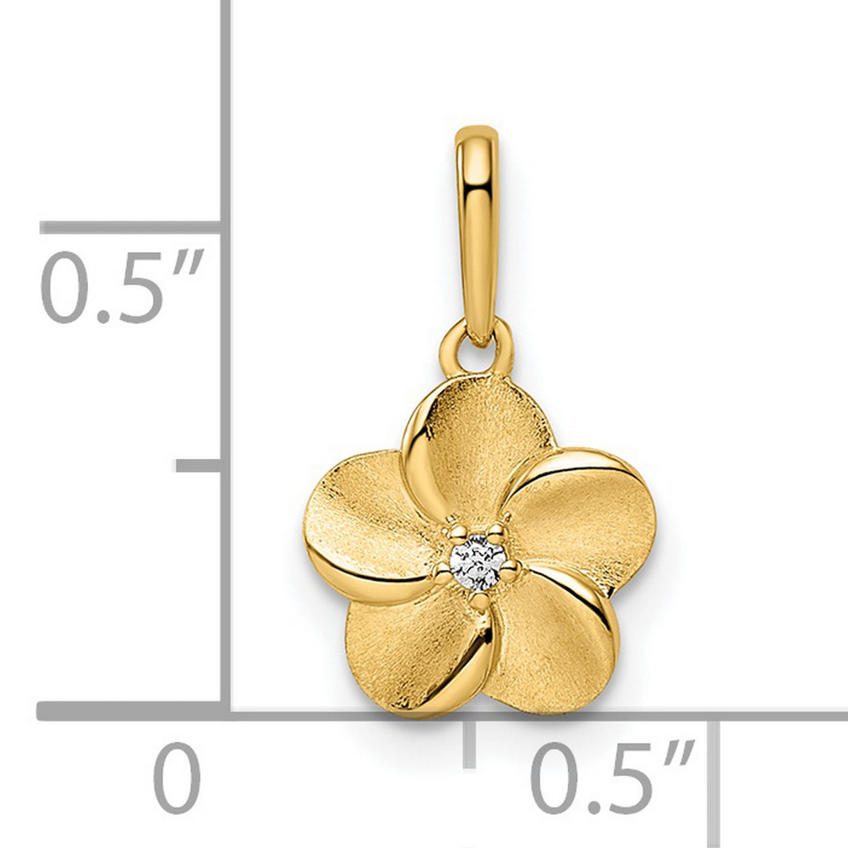 14k Yellow Gold Flower Pendant with Cubic Zirconia, Textured Five-Petal Floral Design for Women