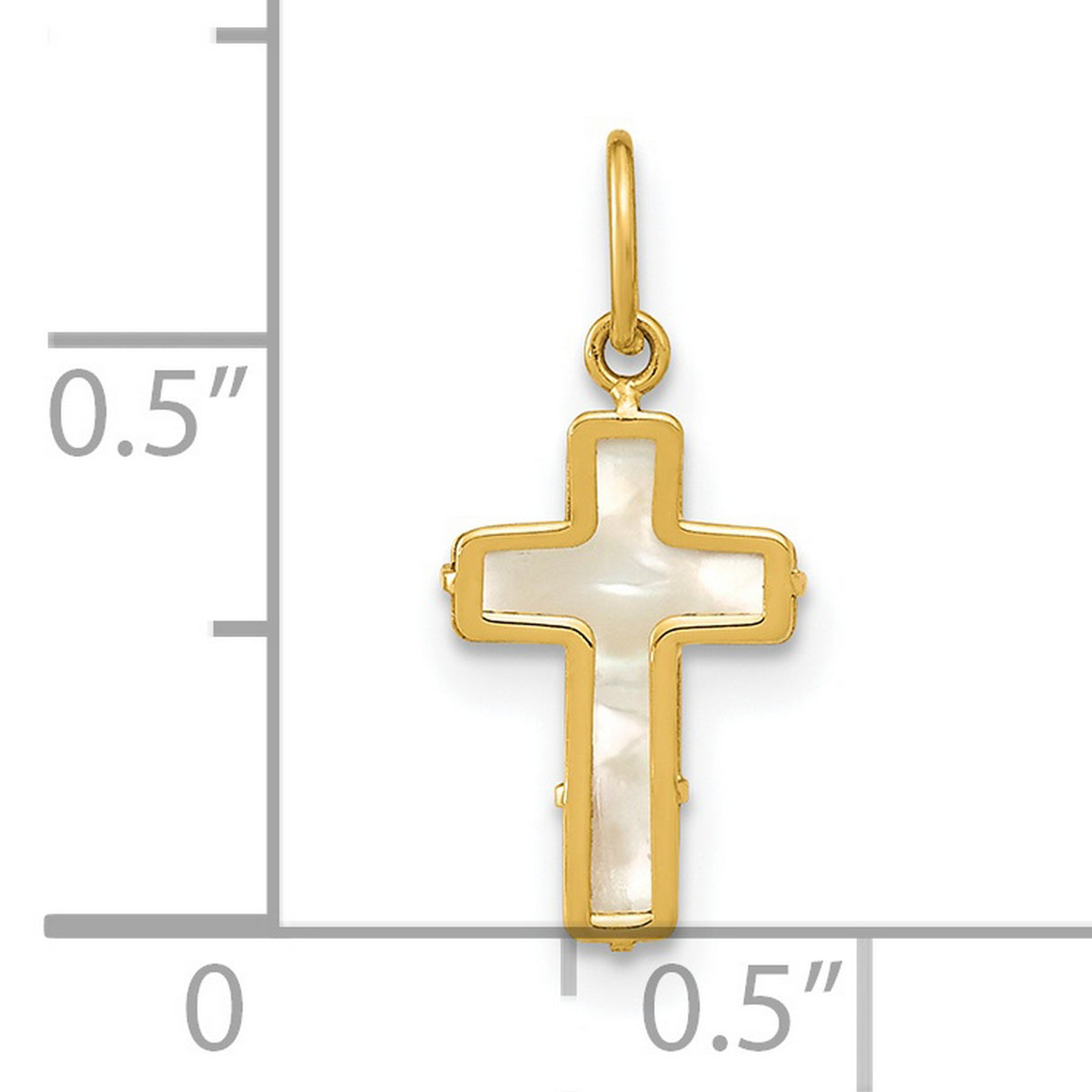 14k Yellow Gold Cross Pendant with Mother of Pearl Inlay, Traditional Christian Design for Women