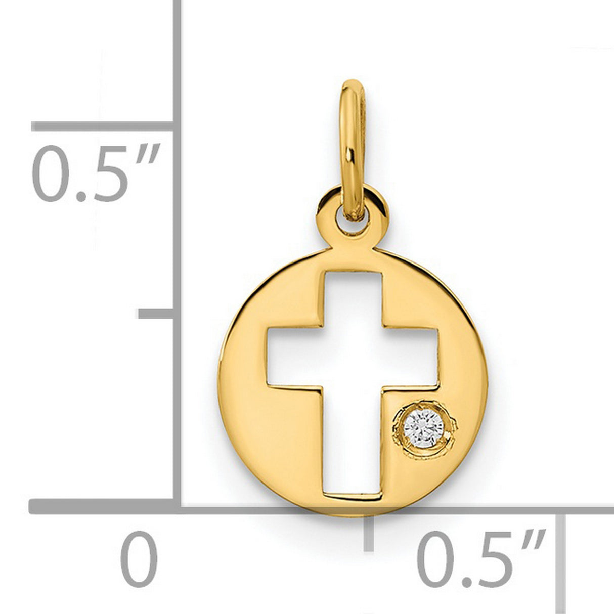 14k Yellow Gold Round Pendant with Cutout Cross and Cubic Zirconia Accent