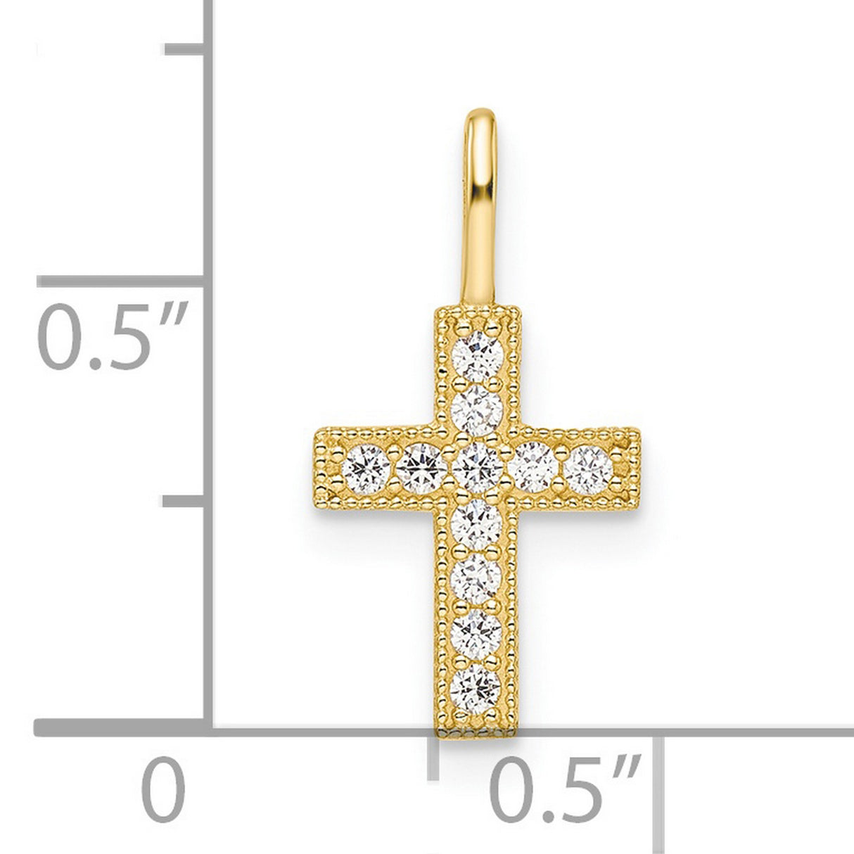 14k Yellow Gold Cross Pendant with Cubic Zirconia, Christian Pavé Charm for Women