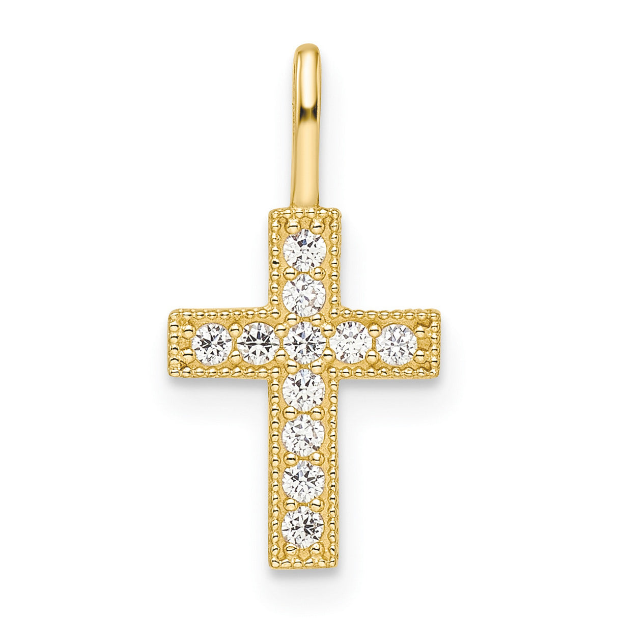 14k Yellow Gold Cross Pendant with Cubic Zirconia, Christian Pavé Charm for Women