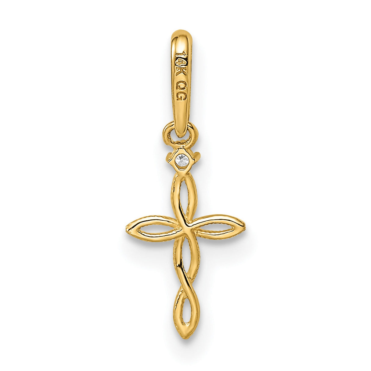 14k Yellow Gold Cross Pendant with Cubic Zirconia, Openwork Marquise Design, Christian Jewelry for Women