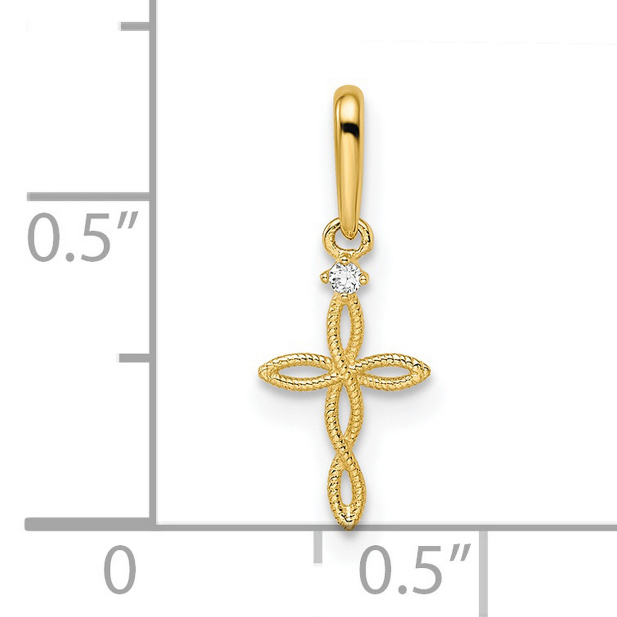 14k Yellow Gold Cross Pendant with Cubic Zirconia, Openwork Marquise Design, Christian Jewelry for Women