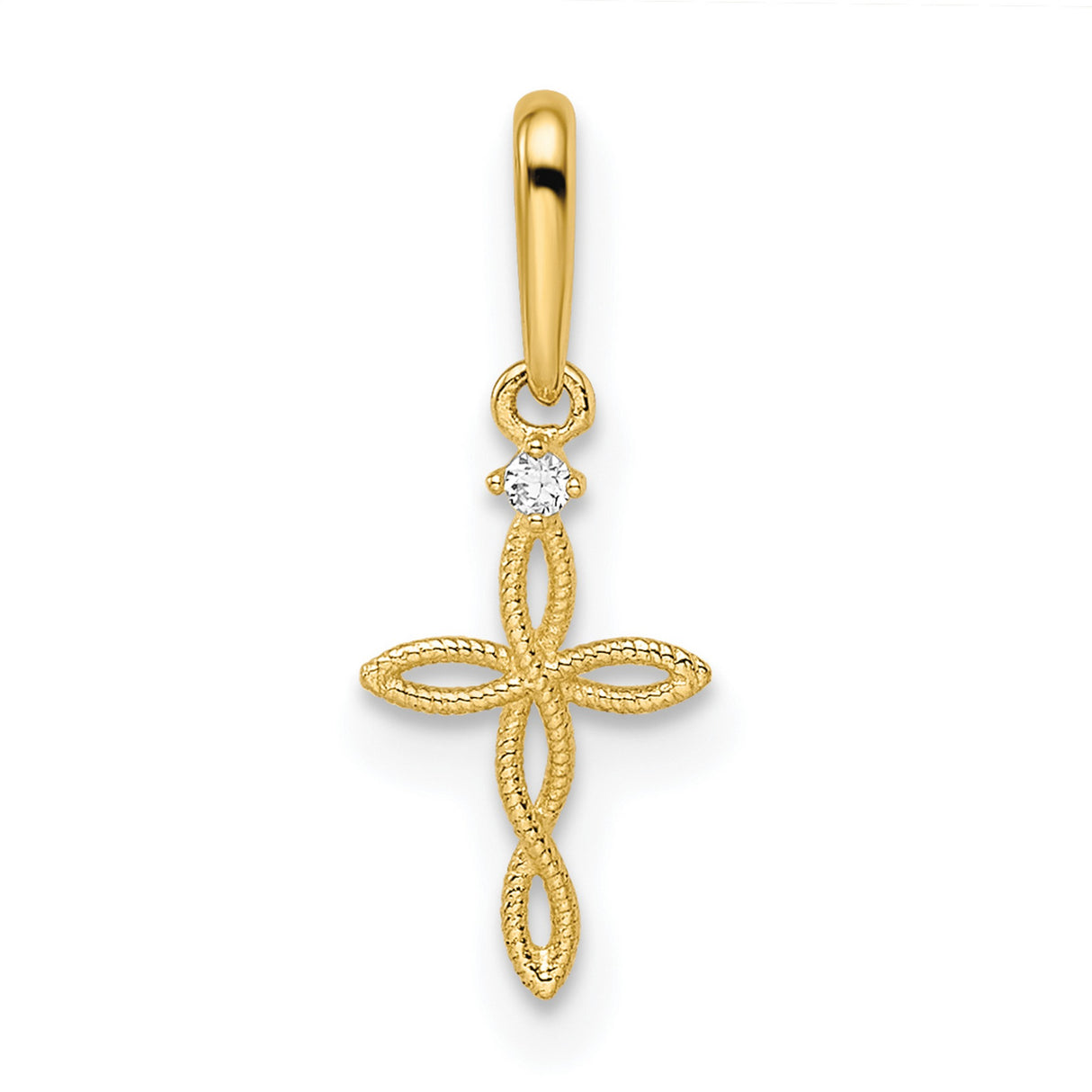 14k Yellow Gold Cross Pendant with Cubic Zirconia, Openwork Marquise Design, Christian Jewelry for Women