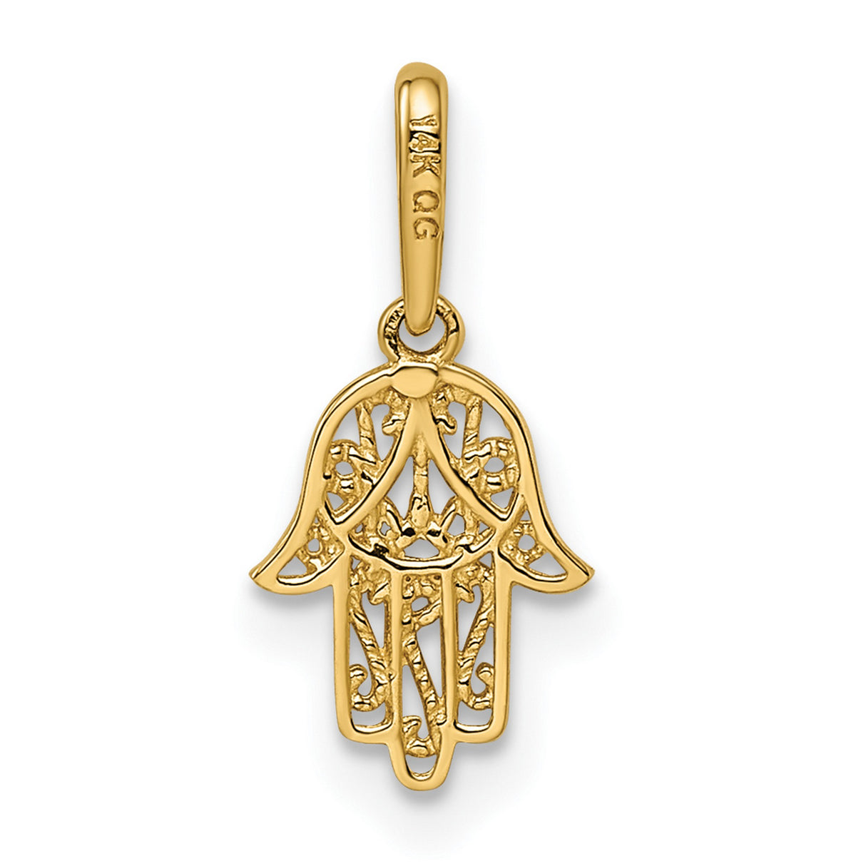 14k Yellow Gold Hamsa Hand Pendant with Filigree Design, Spiritual Protection Amulet for Women