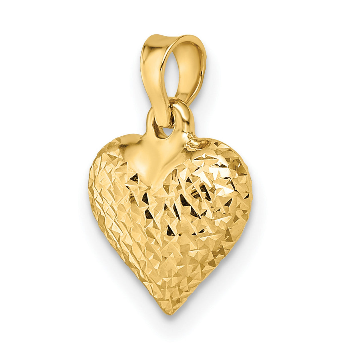 14k Yellow Gold Heart Pendant, Diamond Cut Textured Puffed Charm for Women