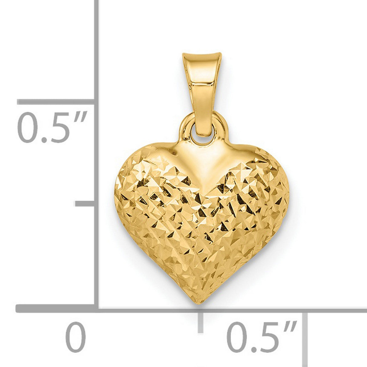 14k Yellow Gold Heart Pendant, Diamond Cut Textured Puffed Charm for Women
