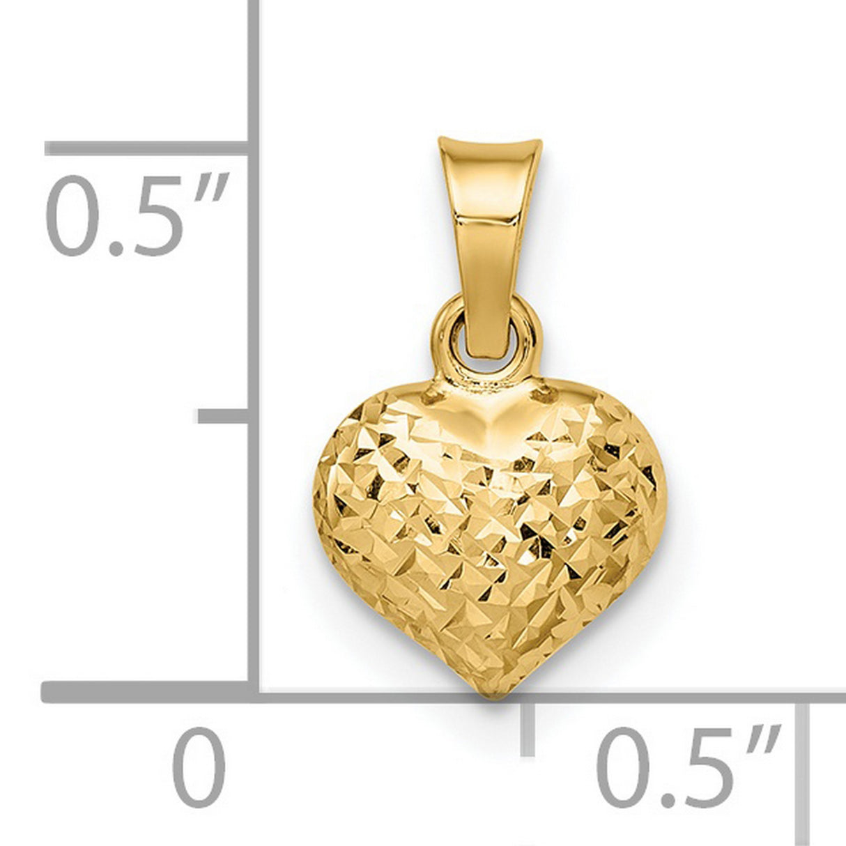 14k Yellow Gold Heart Pendant, Diamond-Cut Textured Puffed Design for Women