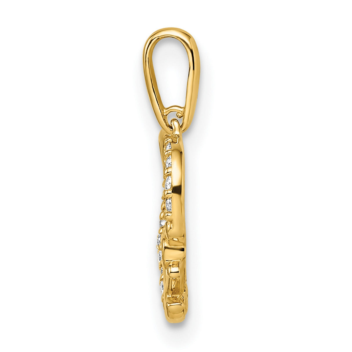 14k Yellow Gold Heart and Anchor Pendant with Cubic Zirconia, Nautical Faith and Love Symbol for Women