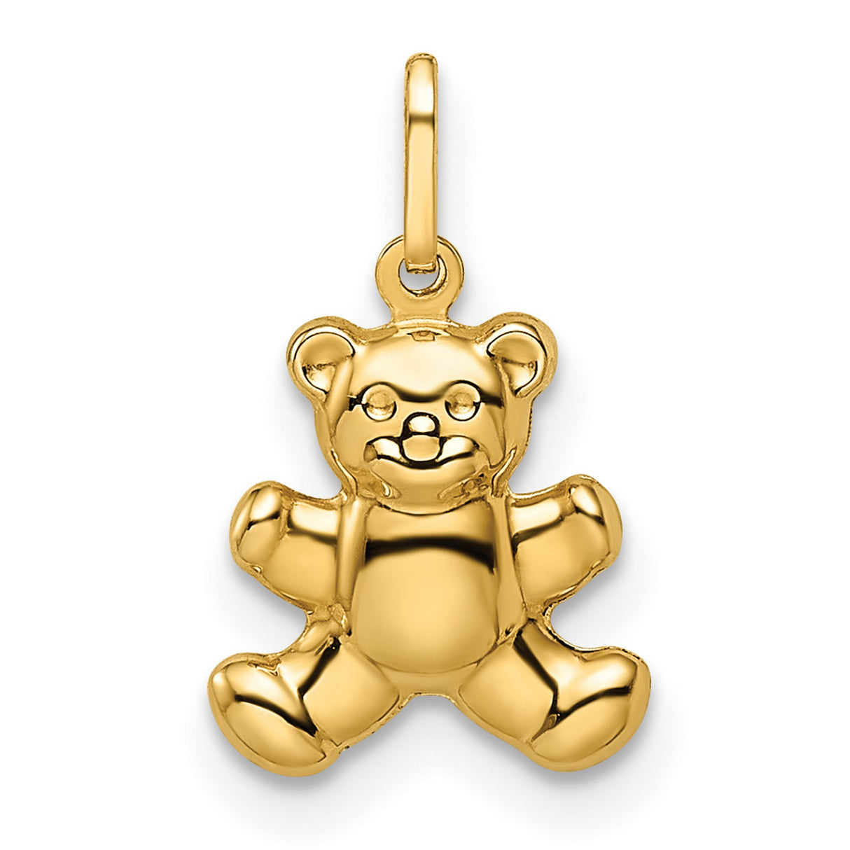 14k Yellow Gold Teddy Bear Pendant, Dainty Polished Charm with Playful Design for Women