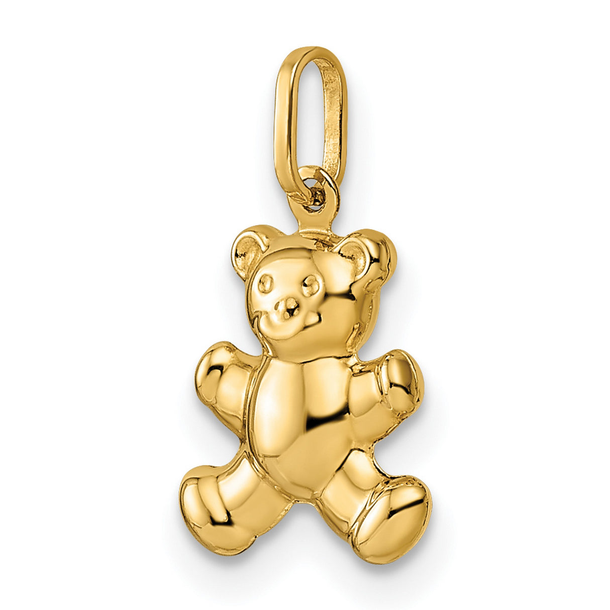 14k Yellow Gold Teddy Bear Pendant, Dainty Polished Charm with Playful Design for Women