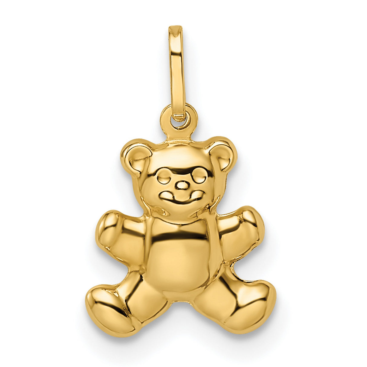14k Yellow Gold Teddy Bear Pendant, Dainty Polished Charm with Playful Design for Women