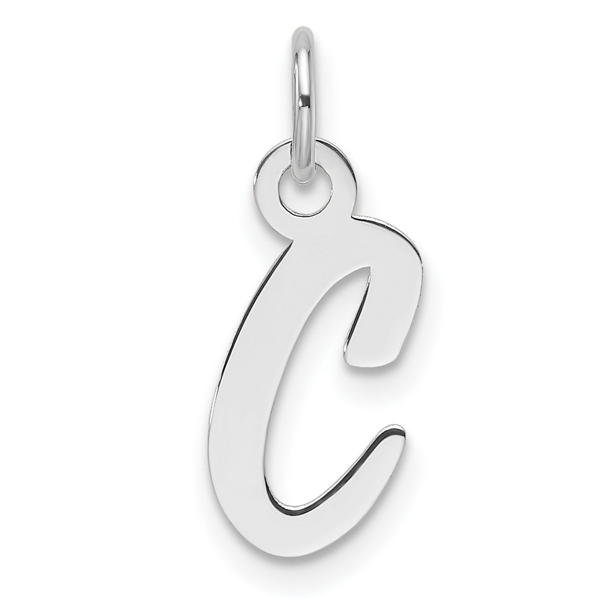 14k White Gold Script Initial C Pendant Charm, Polished Cursive Letter Design for Women