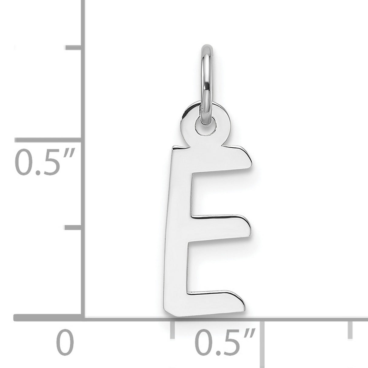 14k White Gold Letter E Pendant Charm, Slanted Block Initial Design for Women or Unisex Wear