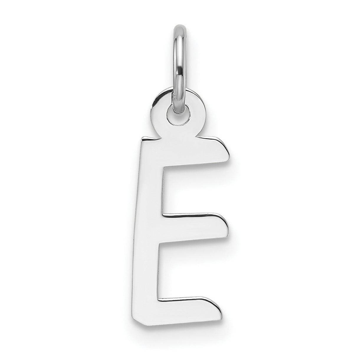 14k White Gold Letter E Pendant Charm, Slanted Block Initial Design for Women or Unisex Wear