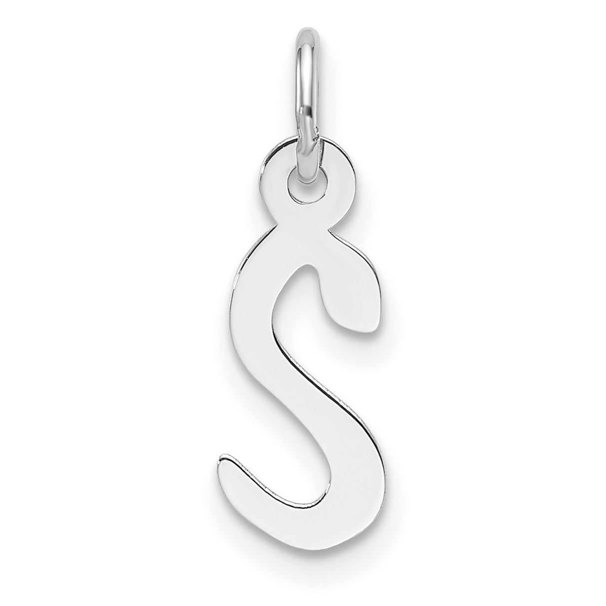 14k White Gold Script Initial Pendant, Polished Cursive Letter S Charm for Women