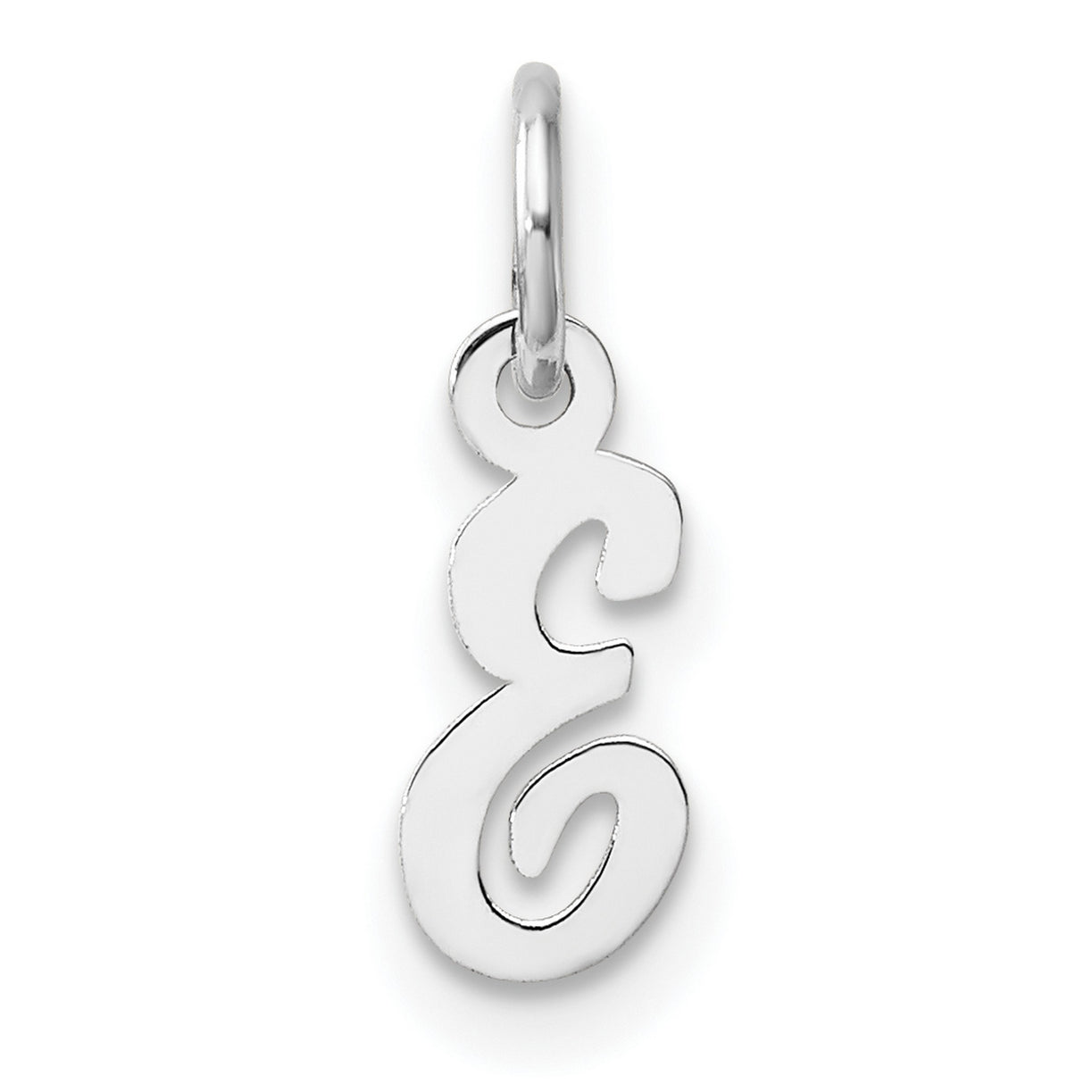Small Script Letter E Initial Charm Pendant in Real 14k White Gold