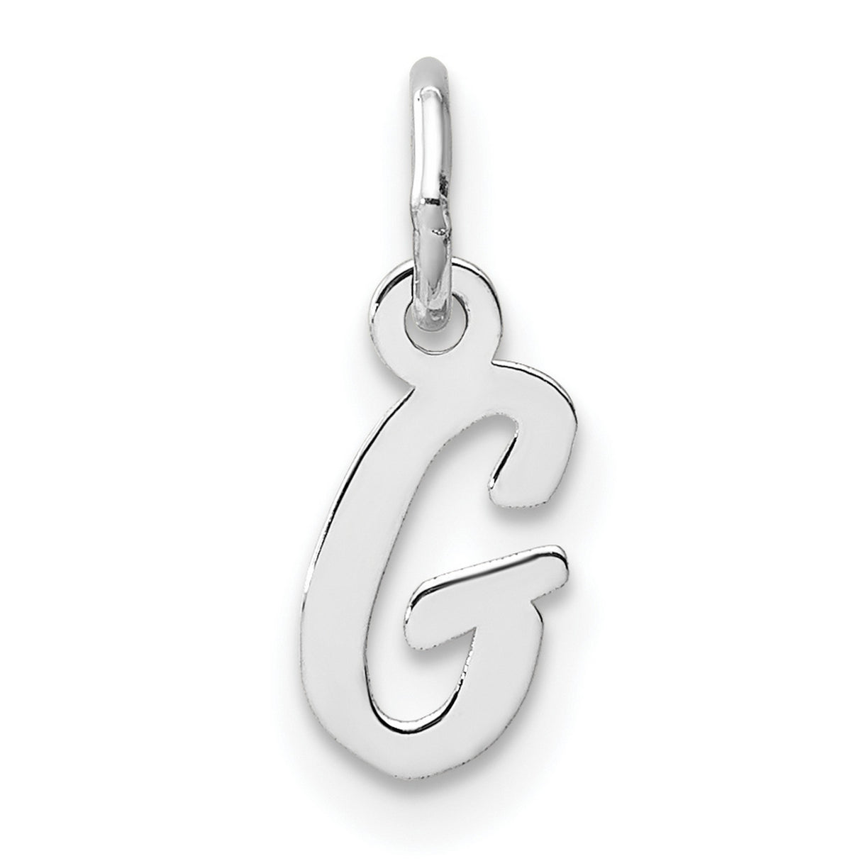 14k White Gold Initial G Pendant Charm, Polished Script Letter Design