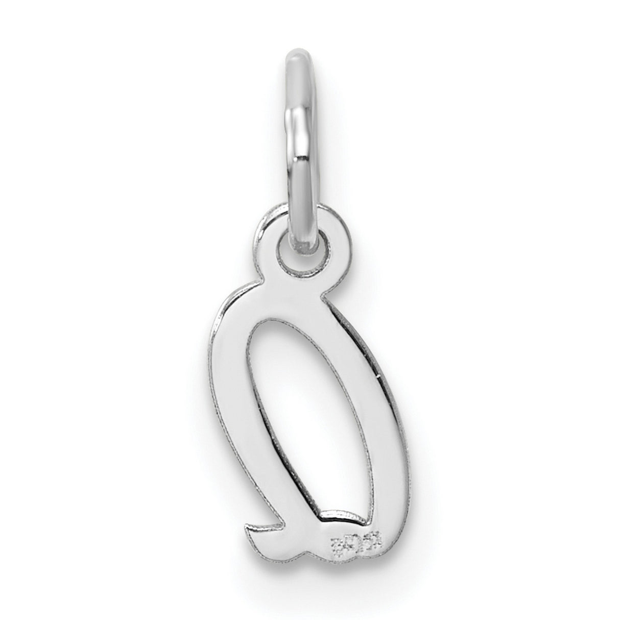 Small Script Letter Q Initial Charm Pendant in Real 14k White Gold