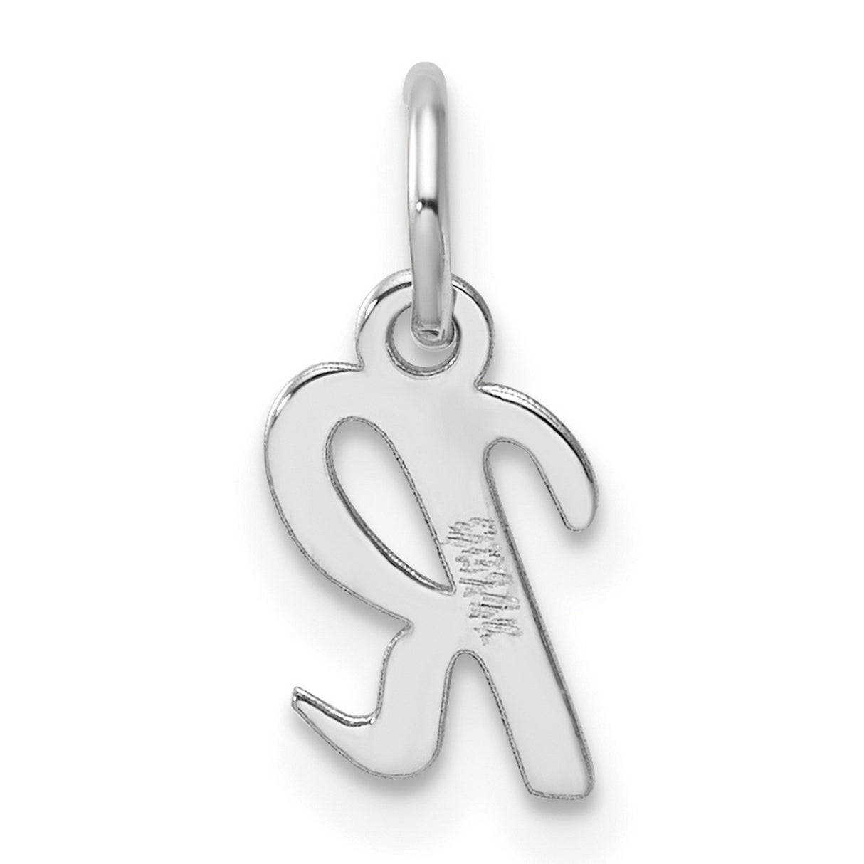 14k White Gold Script Initial R Pendant, Polished Cursive Letter Charm for Women