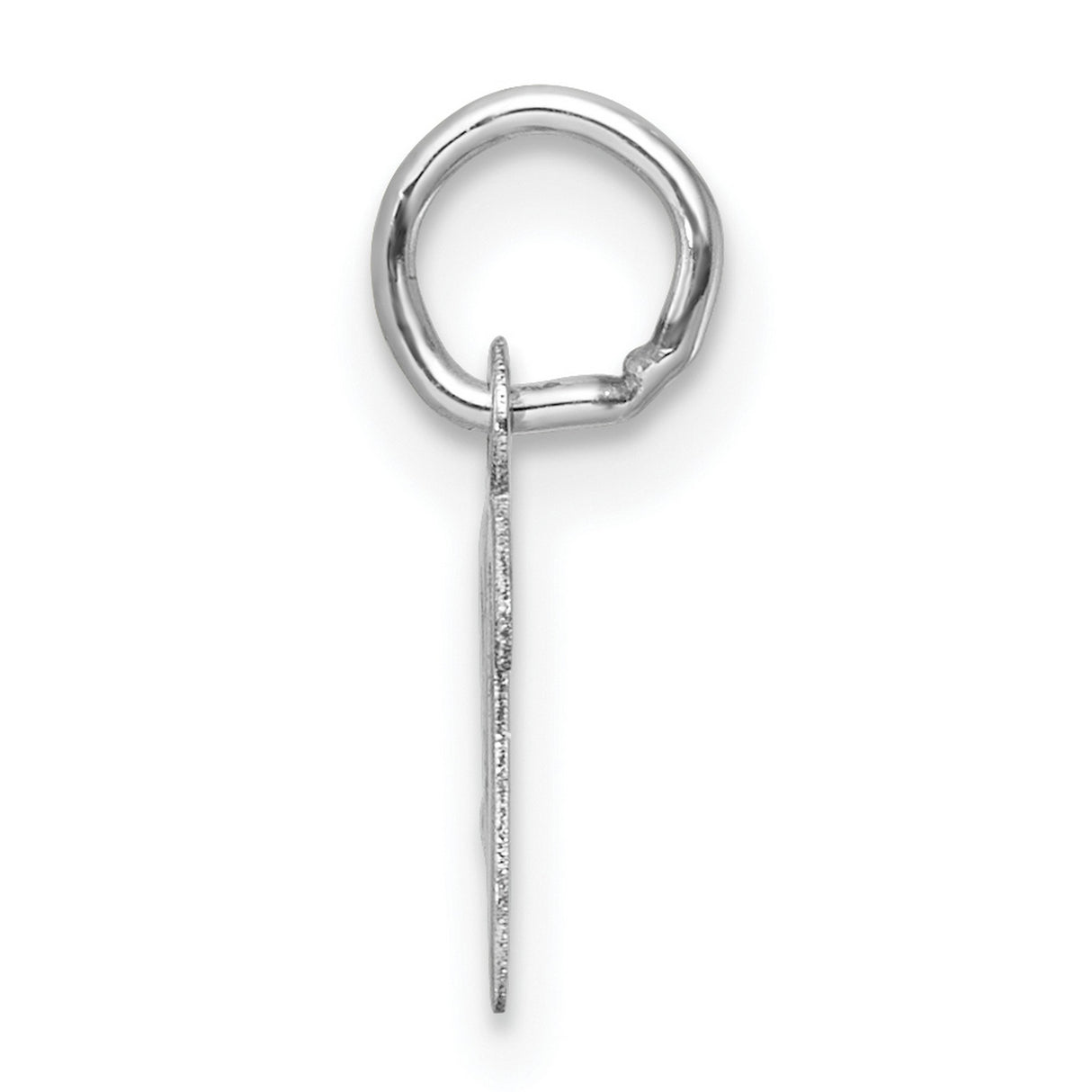 Small Script Letter V Initial Charm Pendant in Real 14k White Gold