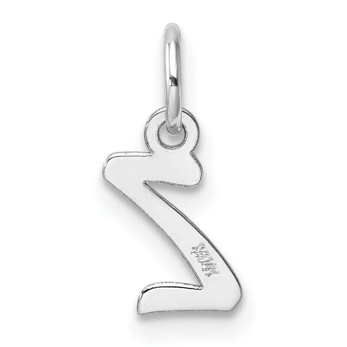 Small Script Letter Z Initial Charm Pendant in Real 14k White Gold