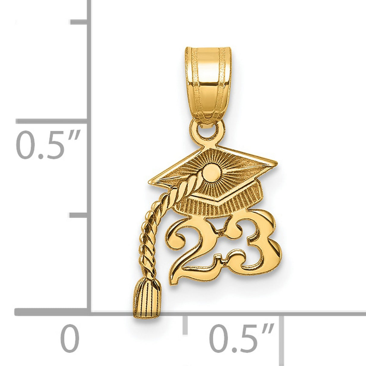 14k Yellow Gold Graduation Pendant with Cap and Dangling Tassel, Class of 2023 Charm