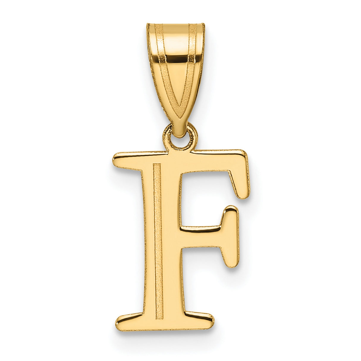 14k Yellow Gold Initial F Pendant, Polished Block Letter Charm, Unisex Monogram Jewelry