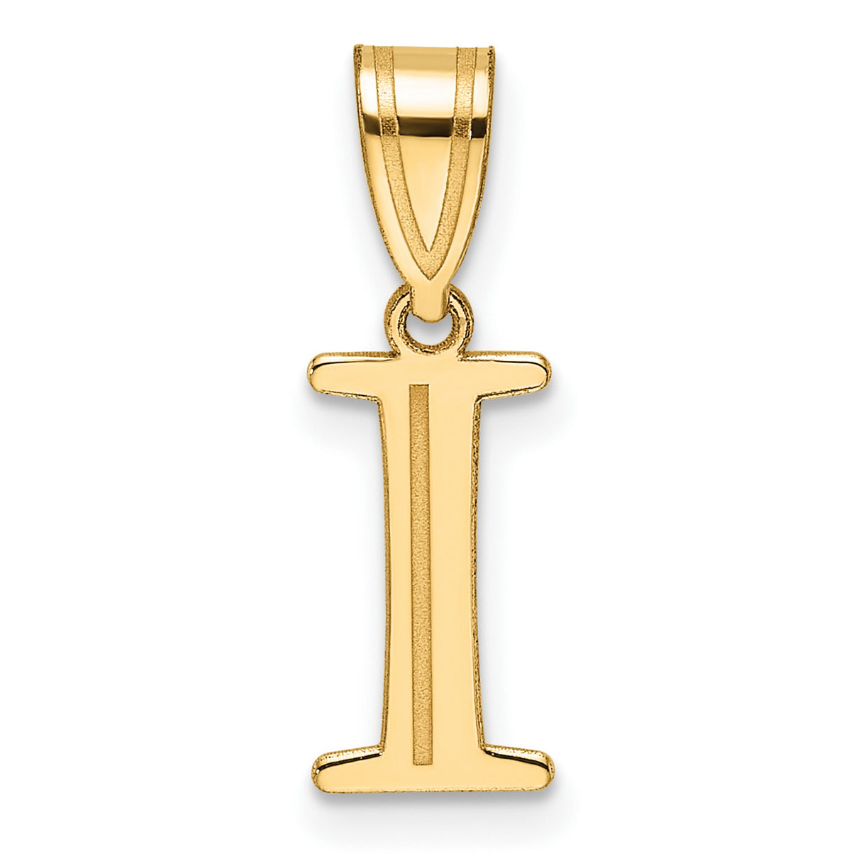 14k Yellow Gold Initial I Pendant Charm, Polished Block Letter, Unisex Monogram Jewelry