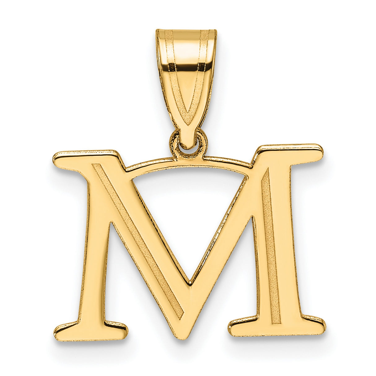 14k Yellow Gold Initial M Pendant, Polished Block Letter Charm, Unisex Alphabet Jewelry