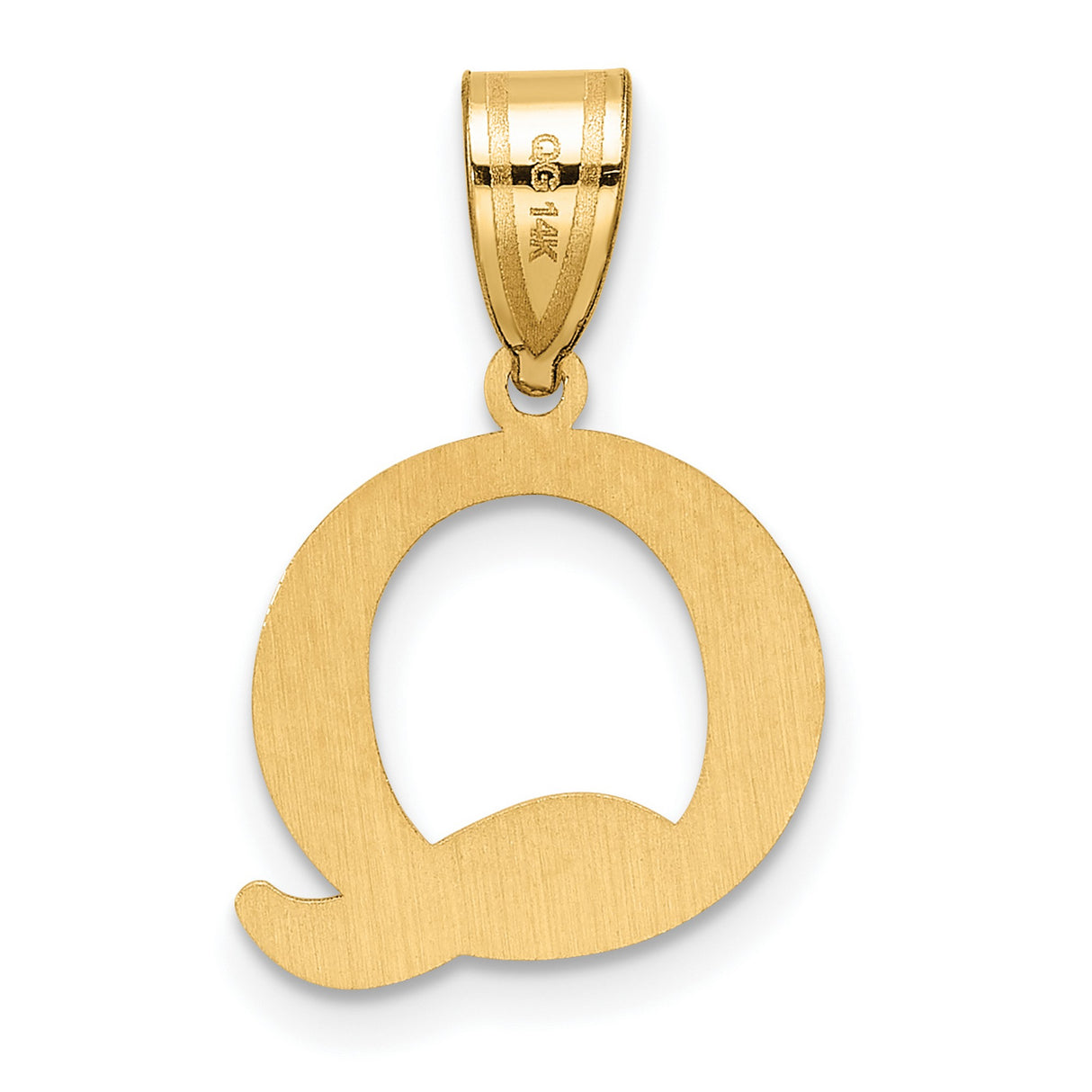 Polished Etched Letter Q Initial Charm Pendant in Real 14k Yellow Gold