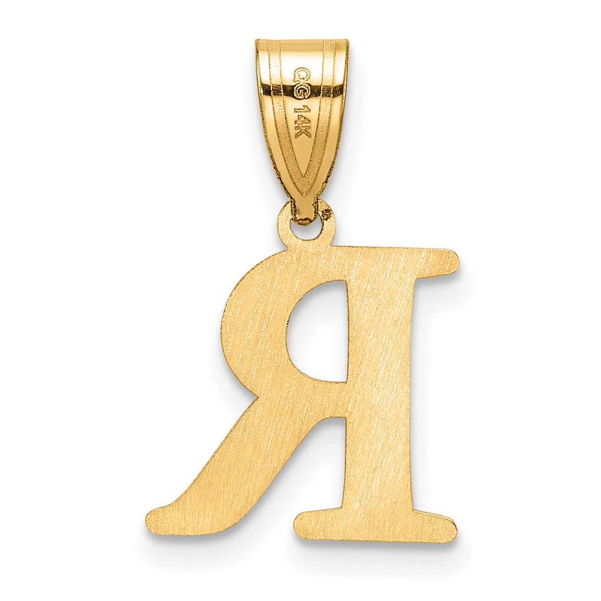 14k Yellow Gold Letter R Pendant, Polished Serif Initial Charm for Women or Unisex Wear