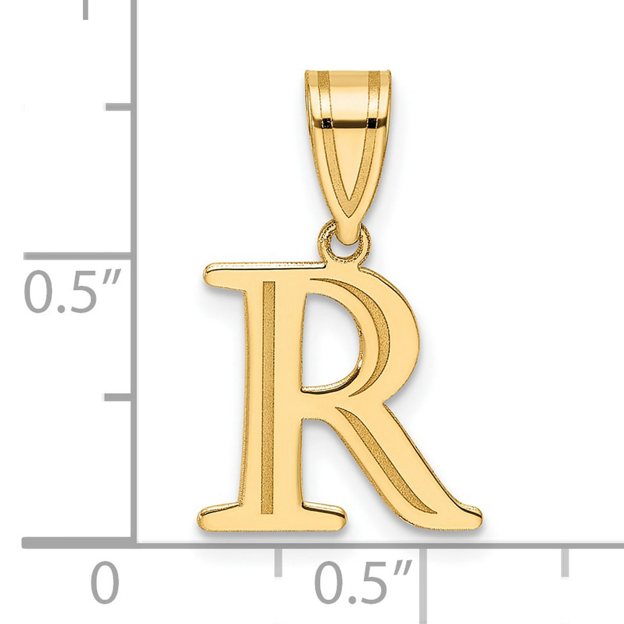 14k Yellow Gold Letter R Pendant, Polished Serif Initial Charm for Women or Unisex Wear