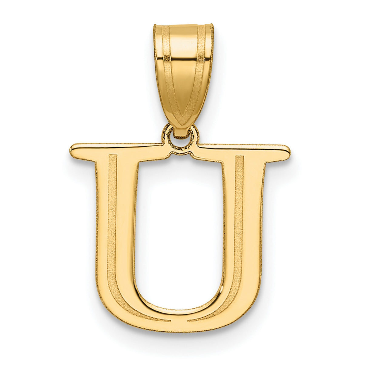 Polished Etched Letter U Initial Charm Pendant in Real 14k Yellow Gold