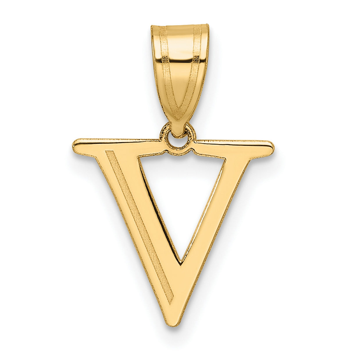 14k Yellow Gold Letter V Pendant Charm, Polished Modern Initial Jewelry for Women or Unisex Wear