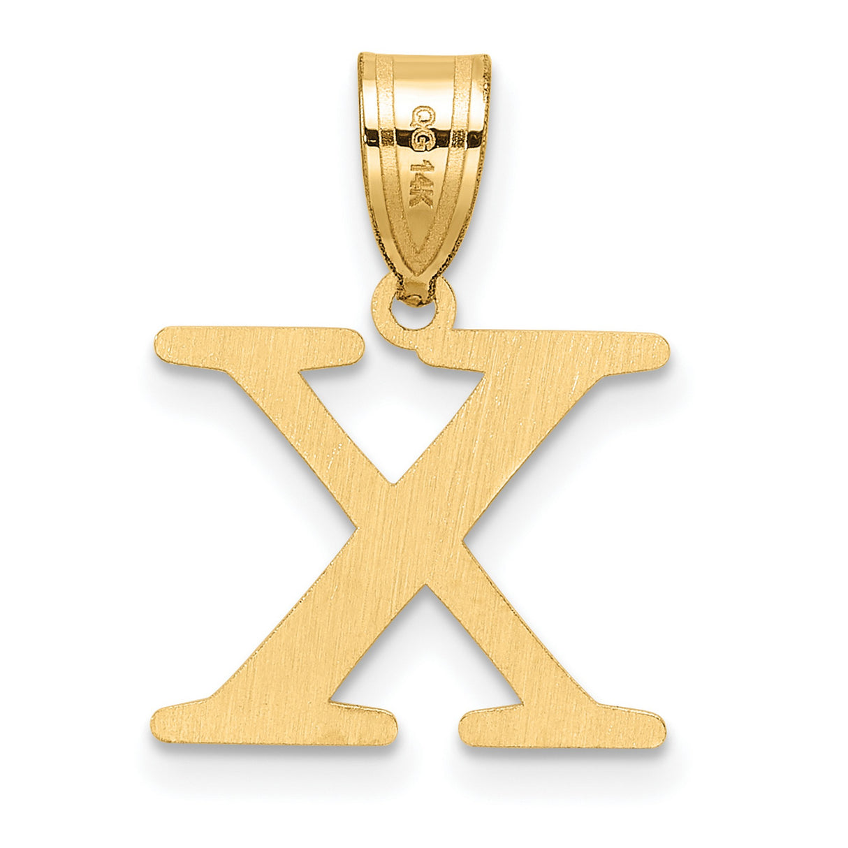 Polished Etched Letter X Initial Charm Pendant in Real 14k Yellow Gold