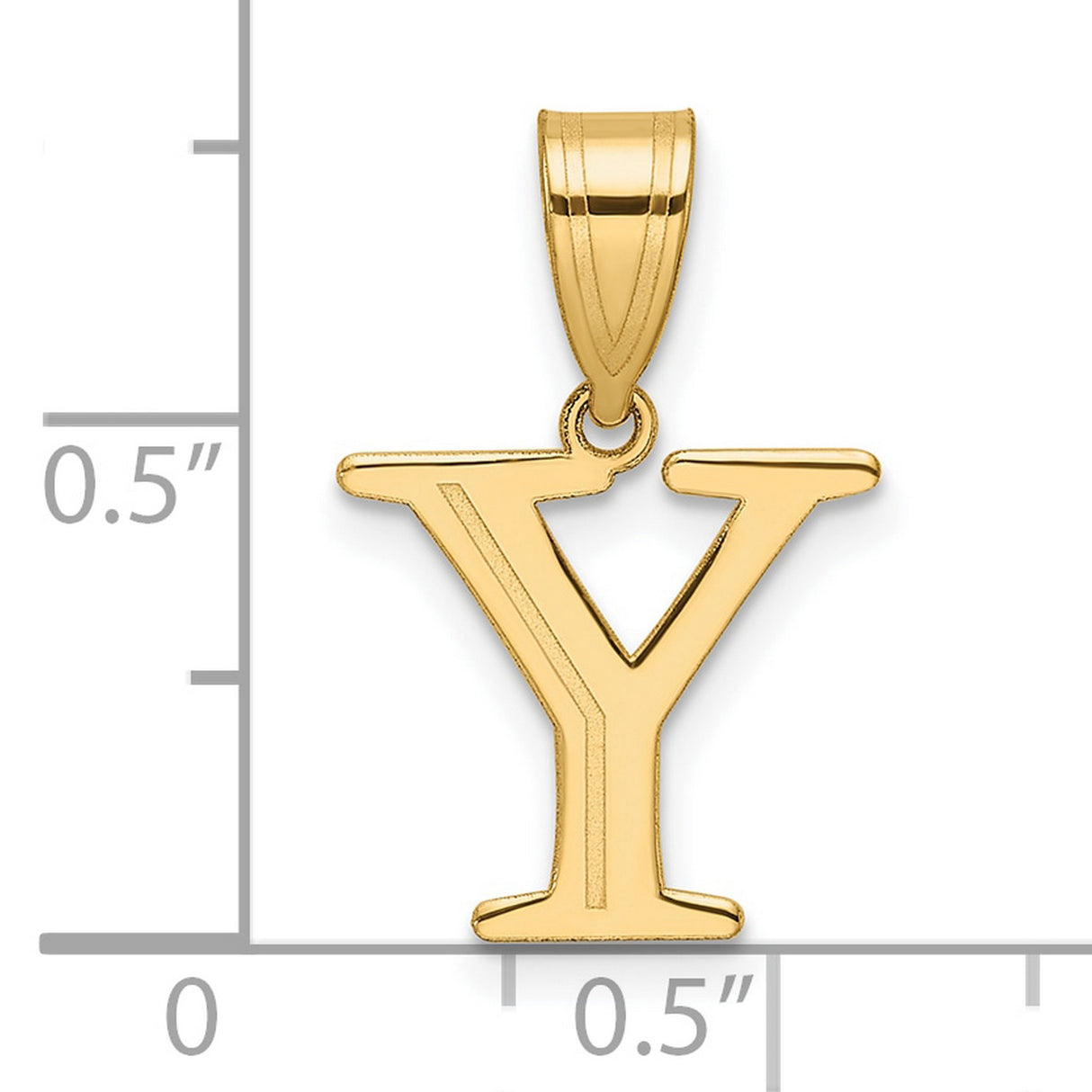 Polished Etched Letter Y Initial Charm Pendant in Real 14k Yellow Gold