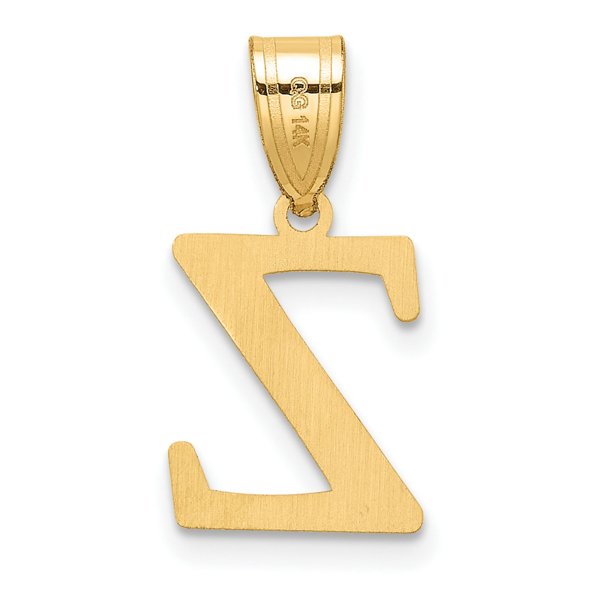 Polished Etched Letter Z Initial Charm Pendant in Real 14k Yellow Gold