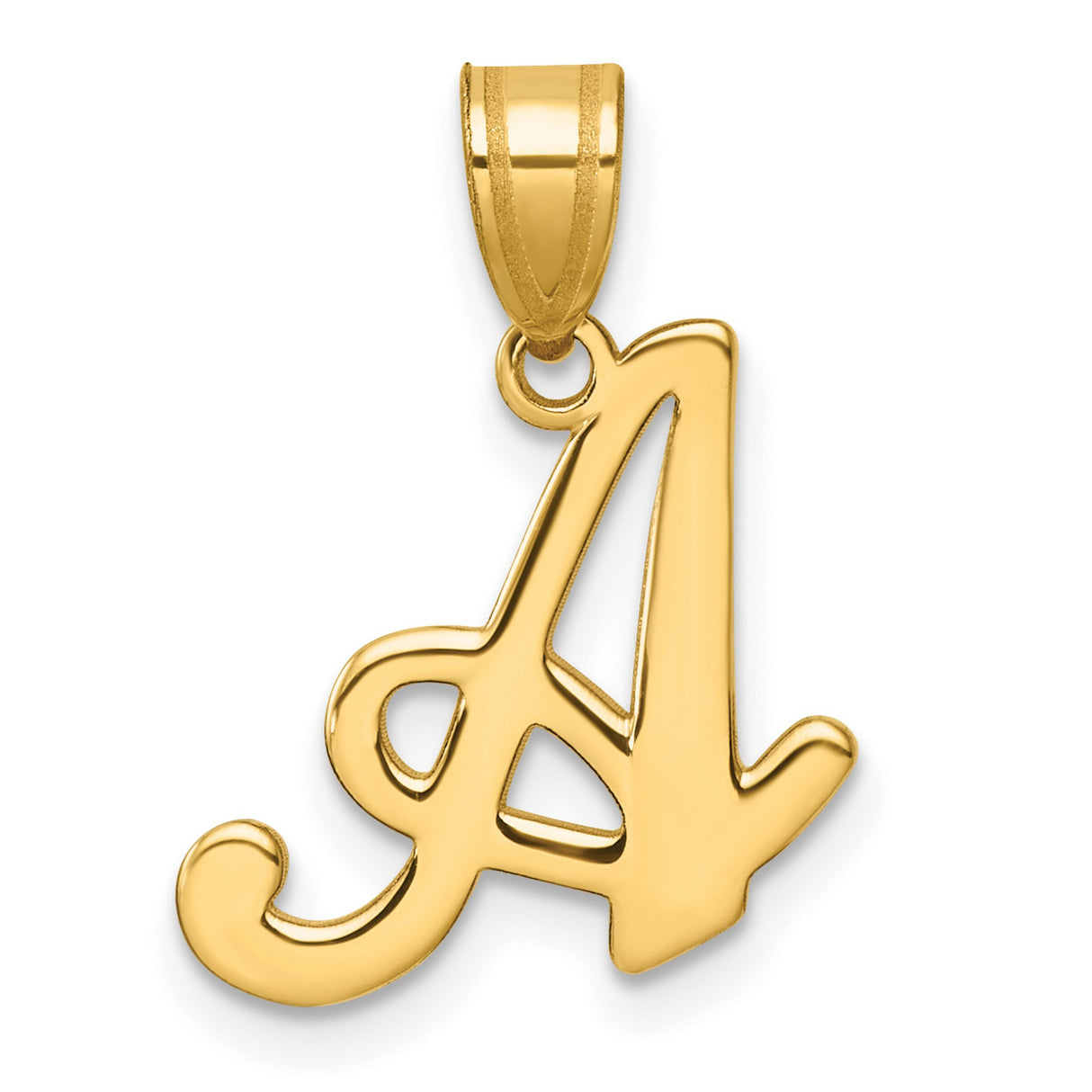 14k Yellow Gold Initial A Pendant, Script Letter Charm for Women or Unisex Wear