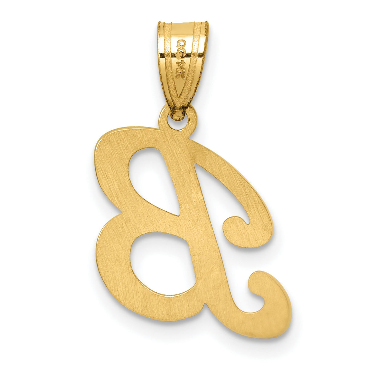 14k Yellow Gold Initial Pendant, Script Letter B Charm with Polished Finish
